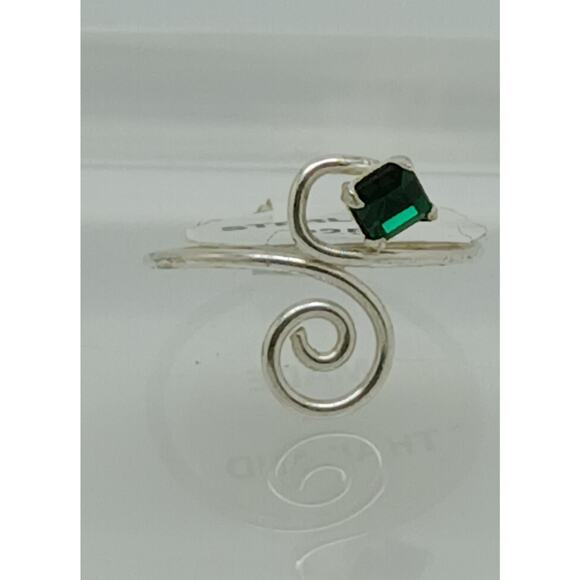 Sterling Silver Sexy Emerald Green Crystal Rhinestone Toe Ring - Adjustable Size - Picture 4 of 9